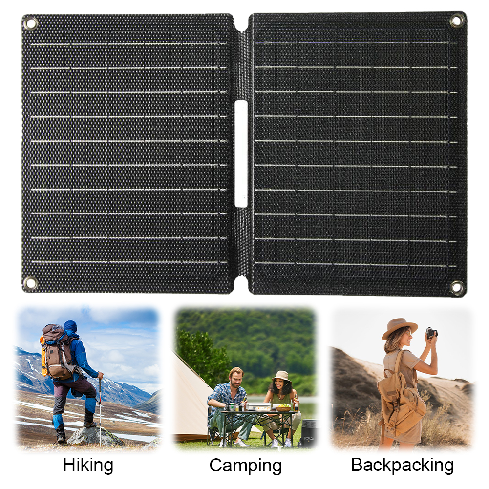 16W 5V Panel słoneczny składany z portami USB / Type-C Płytka słoneczna Panel ładowania słonecznego Ładowarka słoneczna do biwakowania Piesze wycieczki z plecakiem