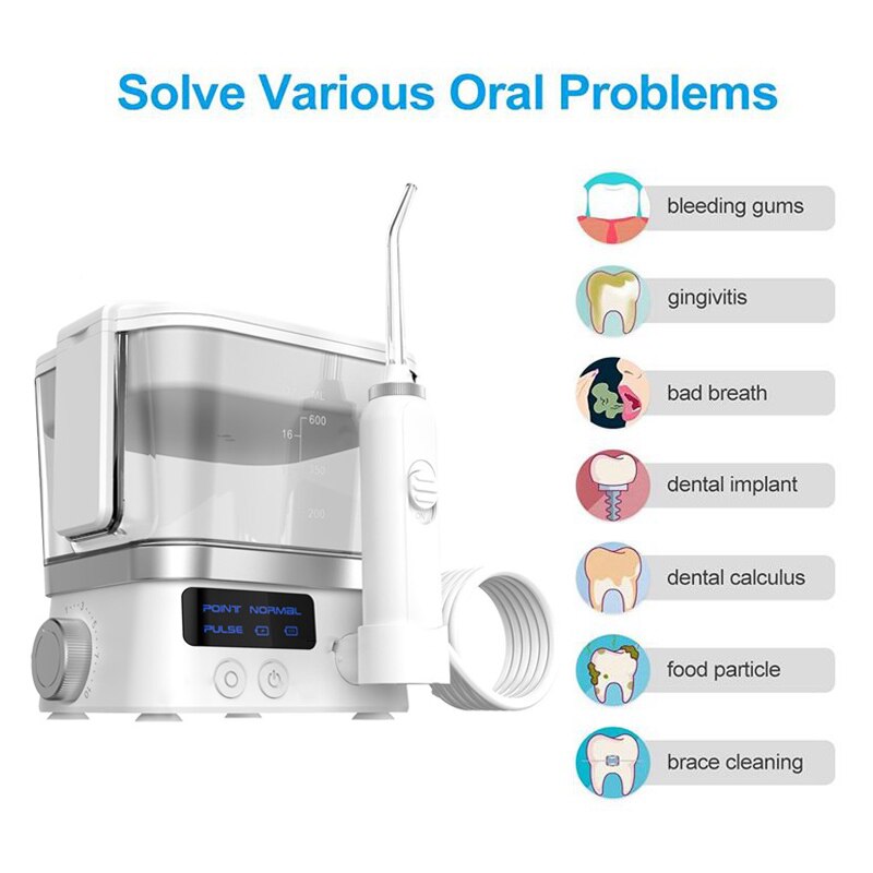 Irrigador oral portátil 600ml, higiene oral, fio dental de água elétrico, limpador de dentes bucal, com bolsa de viagem