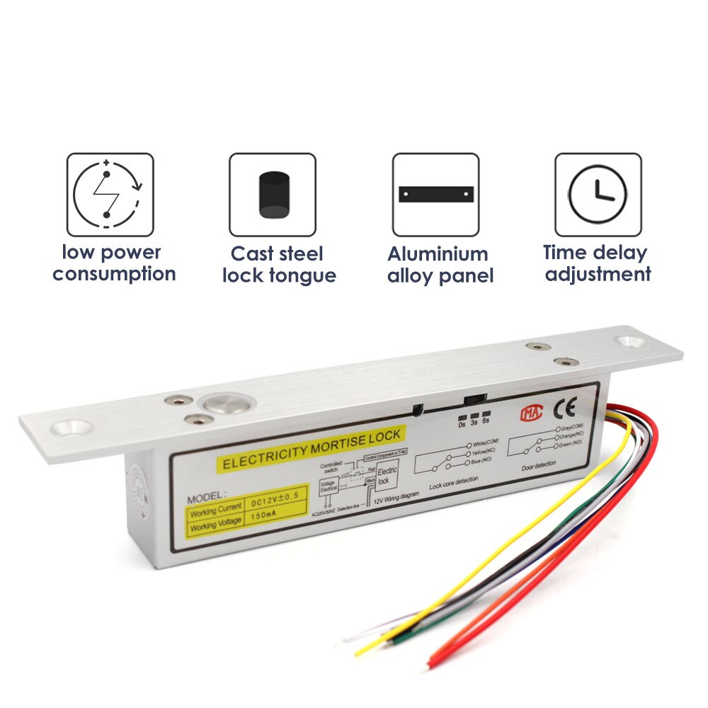 DC 12V Elektrische Bolzen Schloss NC/KEINE Ausgang Zeit Verzögerung Scheitern sicher Scheitern Schraube Sicher Einsteckschloss Türschloss Zugriff Kontrolle sperren Elektrische sperren