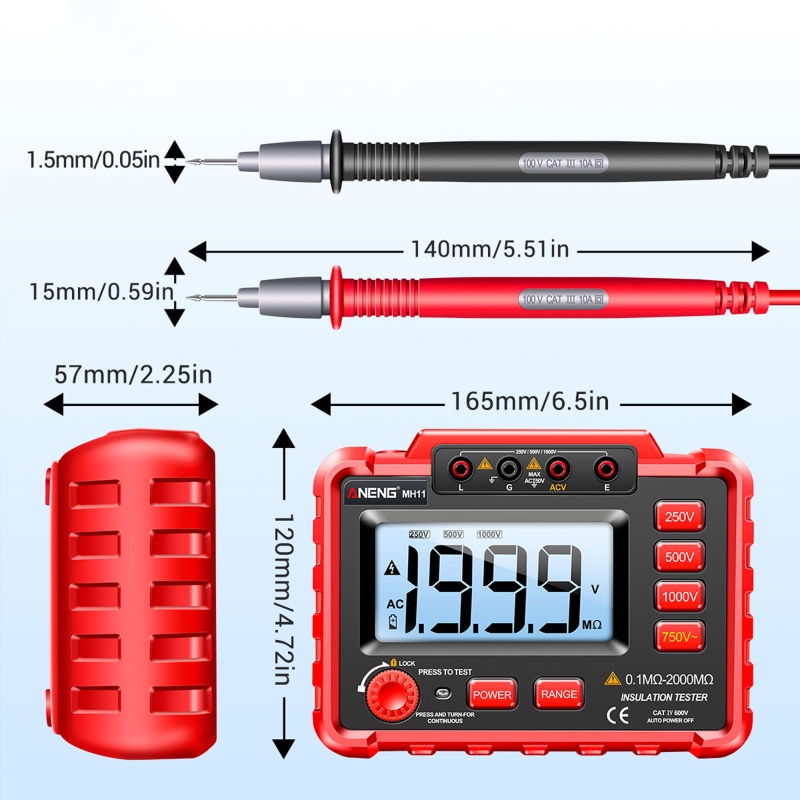 Insulation Earth Resistance Tester Digital Ground Resistance Meter Ohm Voltage Tester Megohmmeter Megger