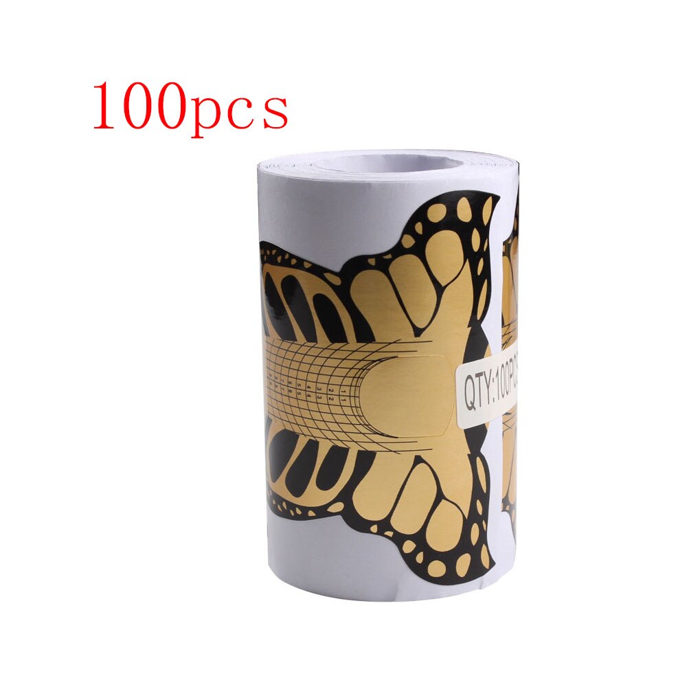 20/50/100pcs Nail Form Gold Butterfly Gel Nail Art Extension Tips Guide Tools for Salon Nails Care Tool: 100pcs