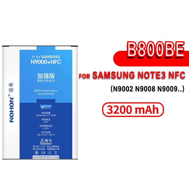 NOHON Batteria Per Samsung Galaxy S9 S8 Più S7 S6 Bordo Più S5 S4 NFC S3 Note8 Note4 Note3 NFC note2 N910X N9100 Phone Bateria: Note3 NFC