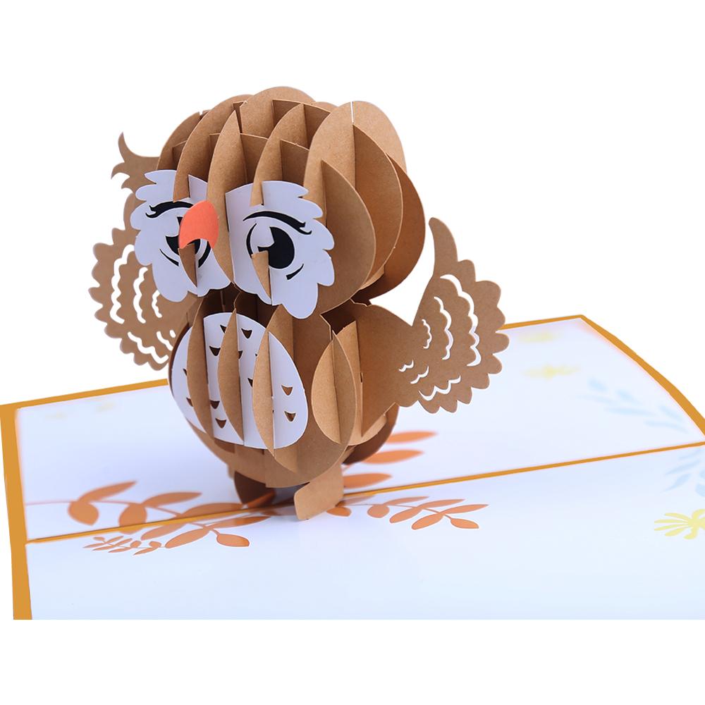 Hibou casquette de noël à la main Origami 3D Pop UP cartes de voeux carte d'invitation pour de fête d'anniversaire de mariage