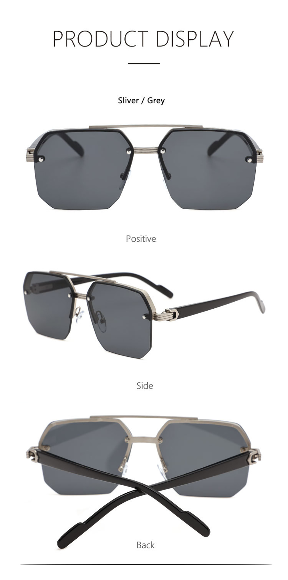 Herren Polarisierte Sonnenbrille aus Aluminium-Magnesium-Legierung, Punk-Sonnenbrille, Doppelbalken, Quadratische Sonnenbrille, UV400 Anglerbrille
