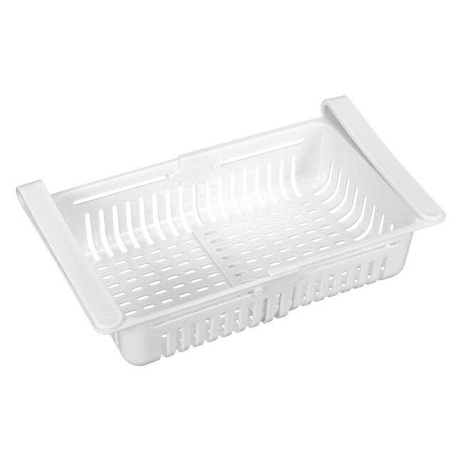 Estante retráctil de almacenamiento para cajón de nevera, estante para congelador, ajustable, extraíble, organizador de almacenamiento de capa espacial: Retractable White