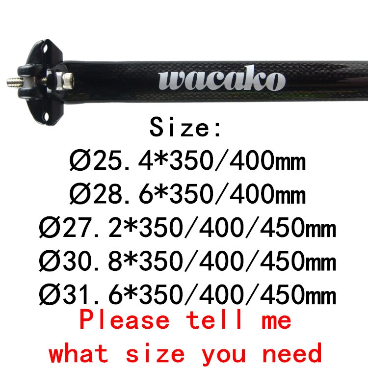 Wacako-tija de sillín de carbono para bicicleta de montaña, poste de asiento para bici de carretera, BMX, 25,4, 27,2, 28,6, 30,8, 31,6, 350x400, 450mm: white logo