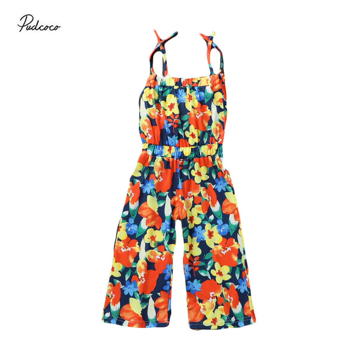 Pudcoco Baby Meisjes Strapless Jumpsuit Een Stuk Kleurrijke Bloemen Gedrukt Losse Lange Romper Outfits 18M-6Years