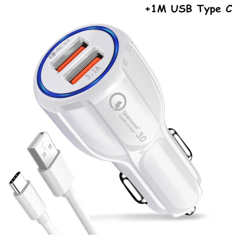 3.1A USB Auto Ladegerät Quick Charge QC 3,0 2 Port Dual USB Schnelle Ladekabel für Samsung Galaxy A10 M10 a30 A40 A50 A60 A70 M30: Type C White