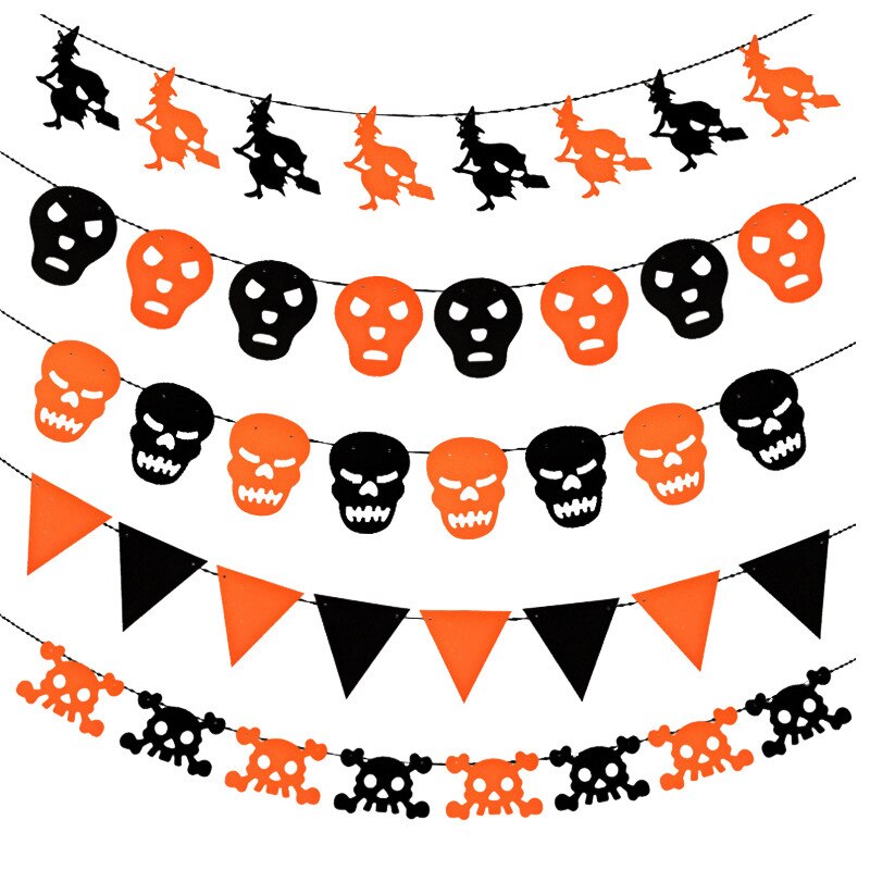 Paper Chain Garland Party Banner Event Decorations Pumpkin Bat Ghost Spider Skull Shape Halloween Banners Decor Garland