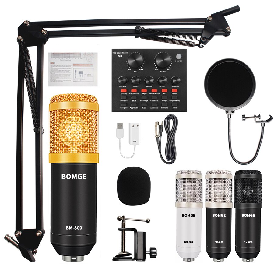 bm 800 condenser microphone mic studio microphone for gaming pc computer karaoke kit bm-800 bm800 V8 sound card: Soundcard--Golden