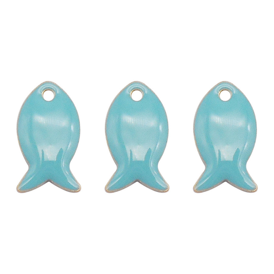 Julie Wang-abalorio de pez pequeño esmaltado de doble cara, pulsera con colgante de Animal de dibujos animados de cobre, Accesorio para hacer joyas, 9 piezas, 14x8mm: Chapado en cobre envejecido