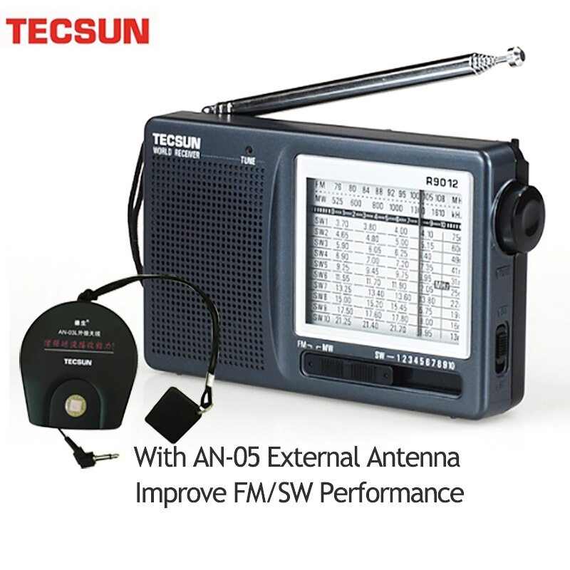 Tecsun R-9012 Am/Fm/Sw 12 Bands Kortegolf Radio Draagbare Ontvanger Met Een-05 Externe Antenne Multiband radio Ontvanger: R-9012 with antenna