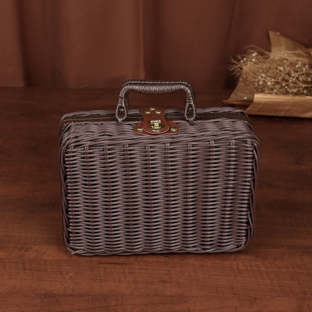 Bamboo Frame with Handle for Cosmetic,Clothes,Sundries Photograph Props Storage Basket Storage Box Rattan Suitcase: XXL / Red