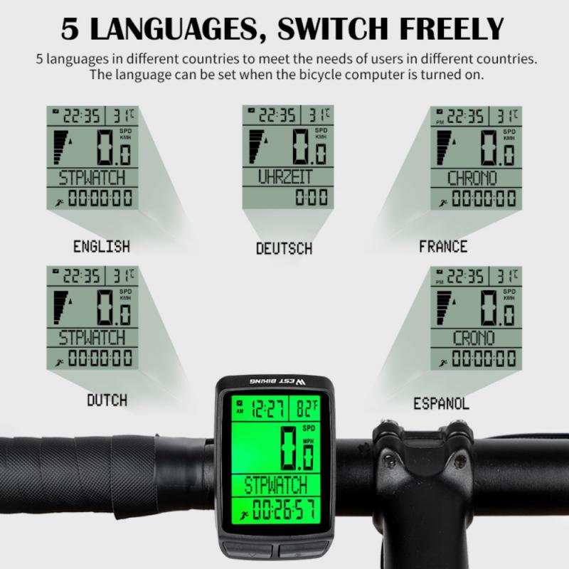 Bicycle Computer Five Language Mountain Bike Road Bike Wireless Code Meter Multi-function Interface Waterproof Tachometer Riding