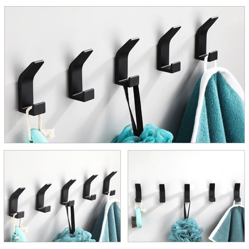 Crochet Double pour serviette, noir et blanc, pour vêtements de salle de bain, chambre à coucher, crochet pour manteau, accessoires de cuisine pour salon