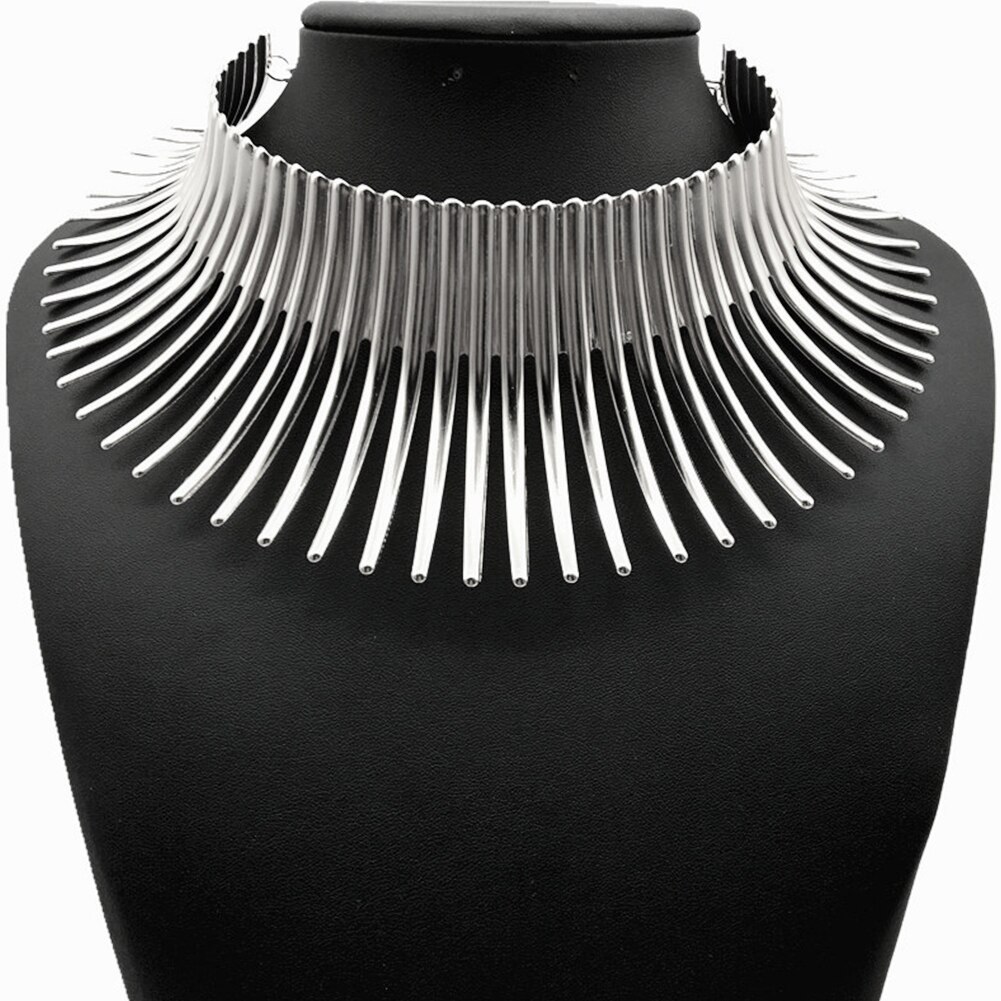 Women Strip Canine Shape Fringe Choker Statement Bib Necklace Jewelry Chic