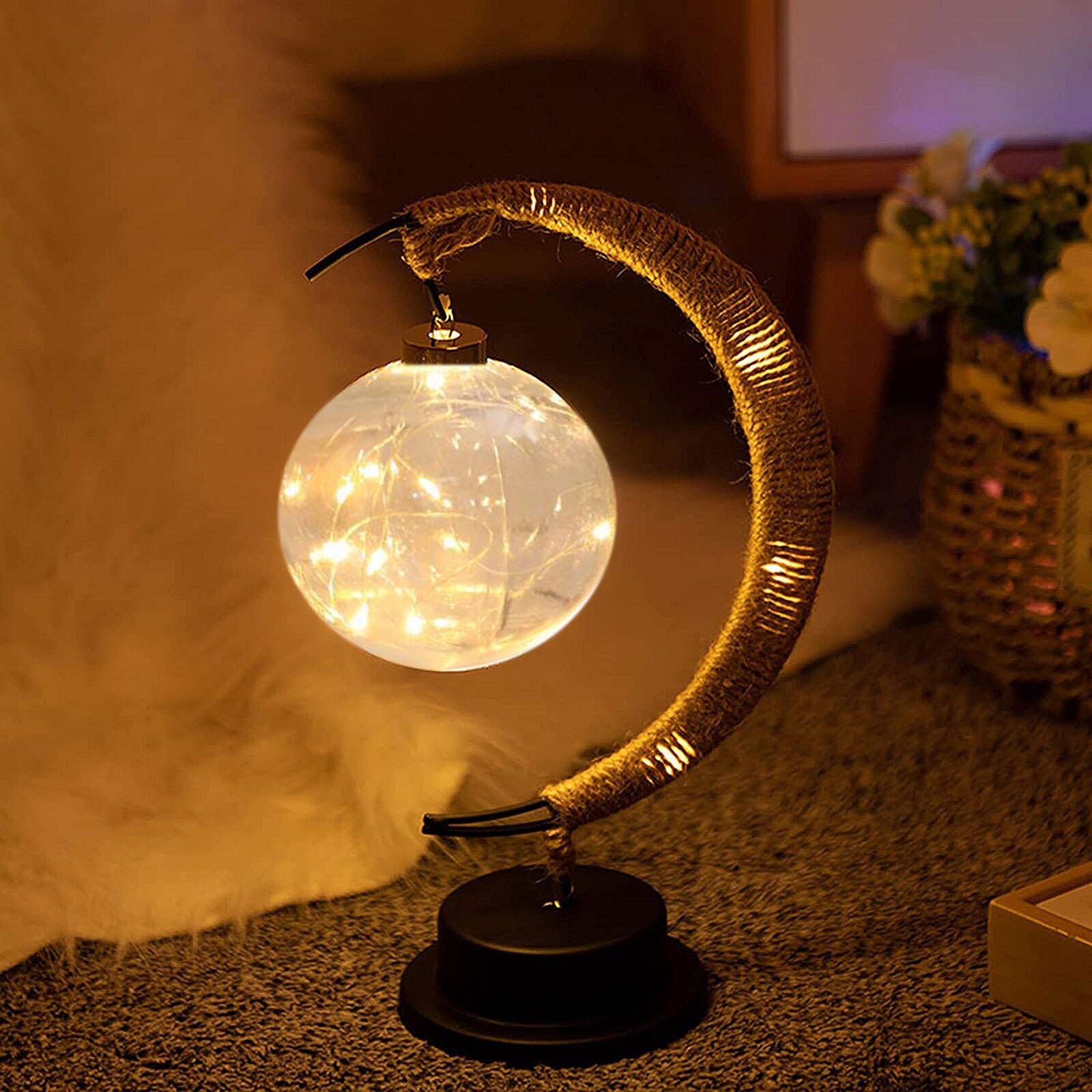 Enchanted Lunar Lamp Hanging Memorial Moon LED Moon Lamp Ball Night Light with Stand Crescent Bedroom Table Kids: C