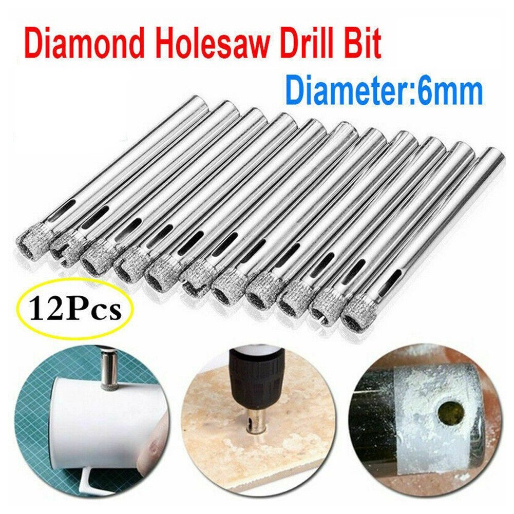12Pcs 6mm Diamond Drilling Core Bits Connection Porcelain Tile Drill Bits Marble Stone Masonry Hole Saw