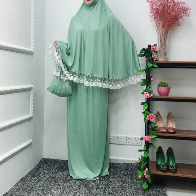 Prière Vêtement musulman ensembles À Capuche capuche et jupe hijab femme musulman verser prière tenue de priere femme hidjab musulman femme: Green