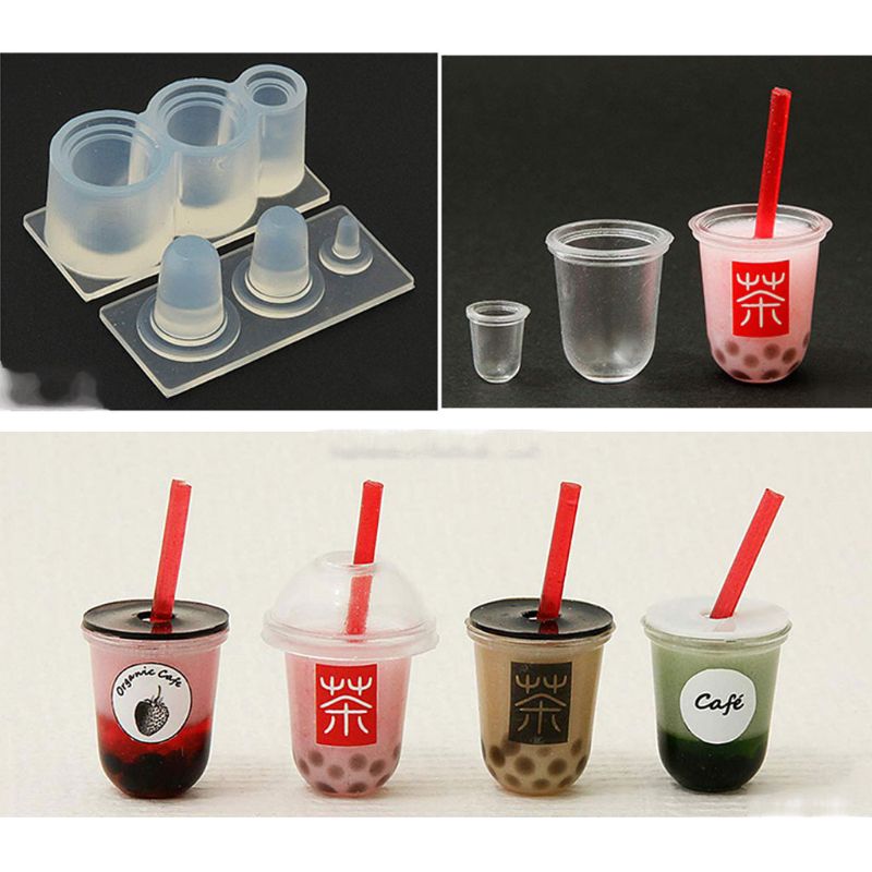 3D Mini Milk Tea Cup Bottle UV Resin Silicone Mold Miniture Food Play Mold Tool