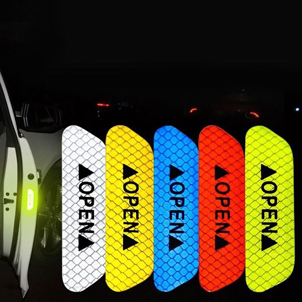 4Pcs OPEN Car Vehicle Door Reflective Safety Mark Warning Decals Sticker Decor