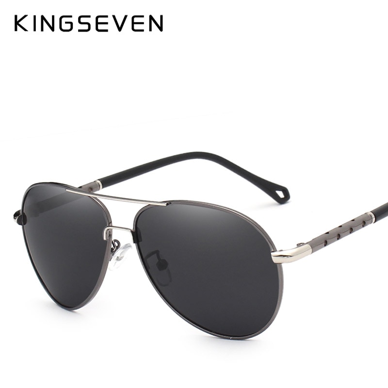 KINGSEVEN Brand Pilot Sunglasses Men and Women Polarized Mirror Hollow Frame UV Glass Goggles For Driving Fishing N7866: Gun