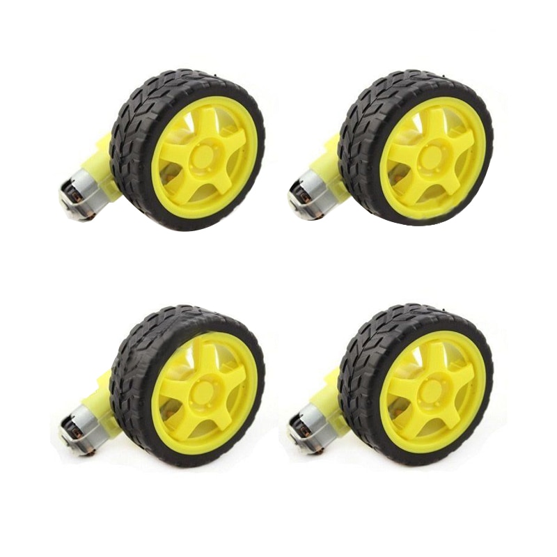 WOTT-4 Pcs For Arduino Smart Car Robot Plastic Tire Wheel with DC 3-6V Gear Motor
