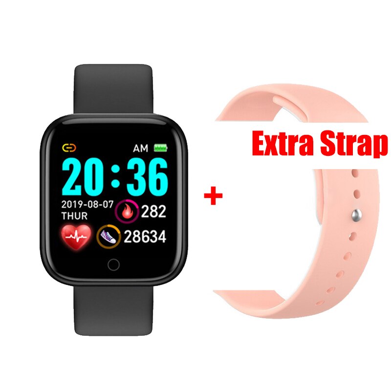 Smart Uhr Männer Herz Rate Fitness Tracker Sport Blutdruck Monitor Smart Uhr D20 Frauen Smartwatch für Android IOS: black add pink