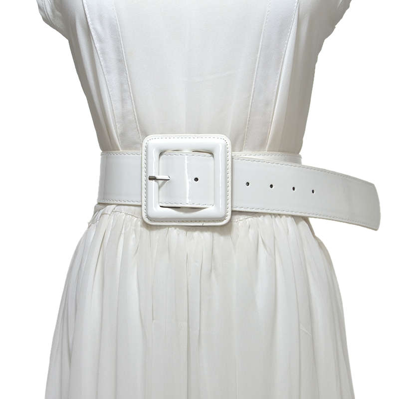 Mode Dame Brede Witte Riem Vierkante Pin Gesp Solid Pu Lederen Band Riemen Vrouwen Weding Party Dress Accessoire Bg-936