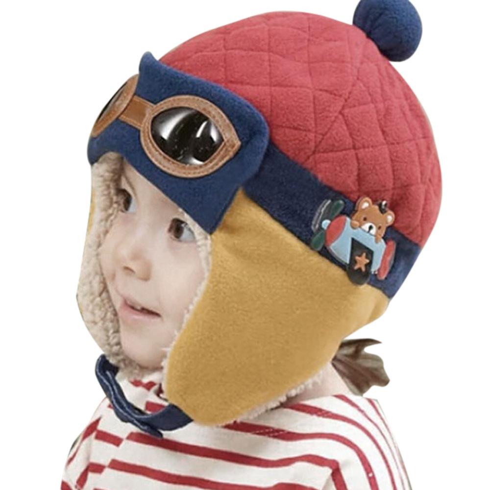 Cute Winter Warm Baby Hats Infant Toddlers Boys Girls Pilot Aviator Warm Caps Soft Eargflap Hat Beanies Cap Pilot Cap: Red