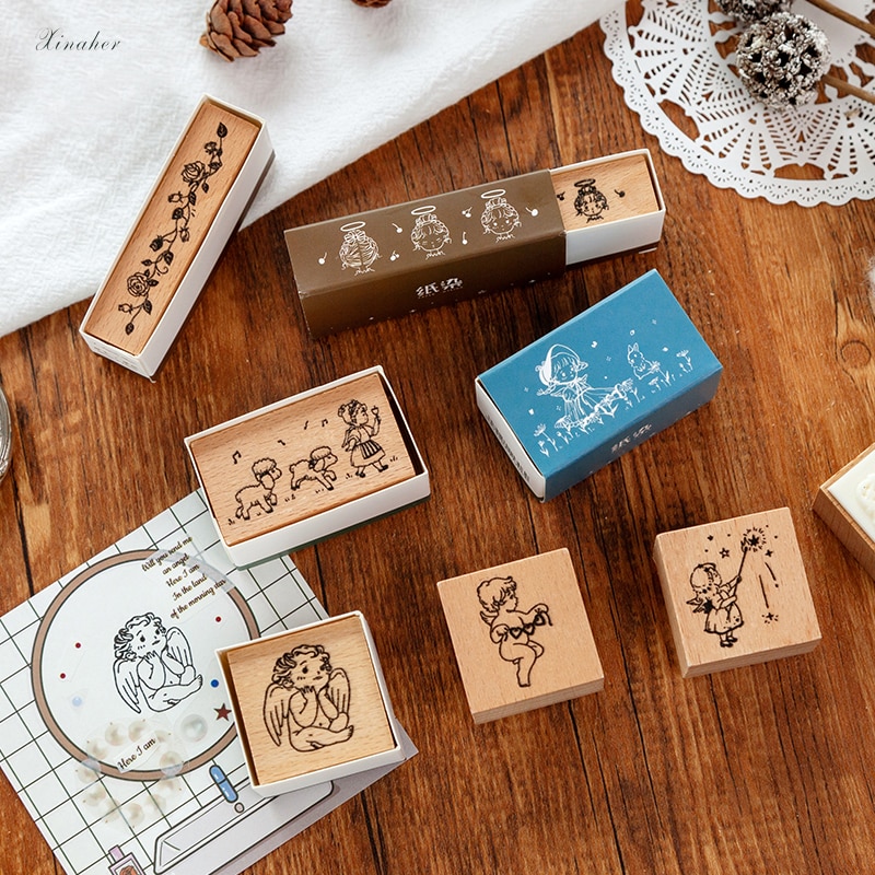 XINAHER Vintage angel rose decoration stamp wooden rubber stamps for scrapbooking stationery DIY craft standard stamp