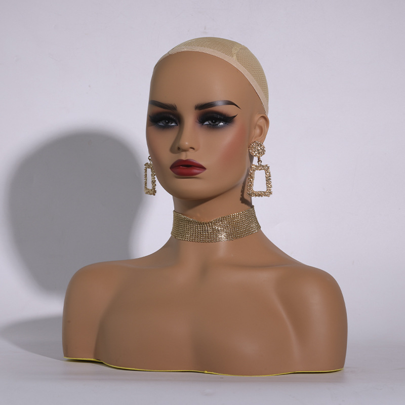 Cabeza de maniquí femenino de PVC, busto realista con hombros para pelucas, fabricación de estilismo de exhibición