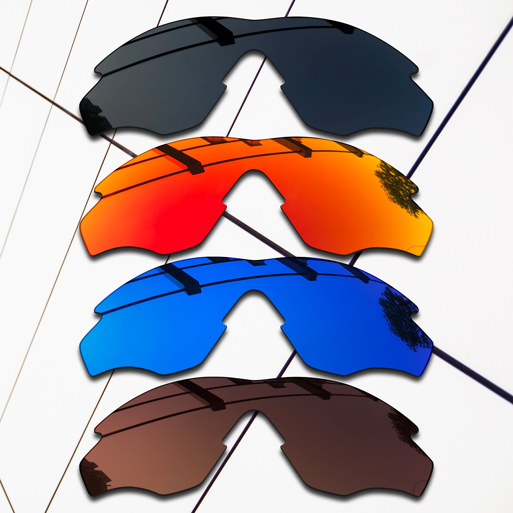 EOS 4 Stück Schwarz & Braun & Blau & Feuer verrotten Polarisierte Ersatz Linsen für Oakley M2 Rahmen XL OO9343 sonnenbrille