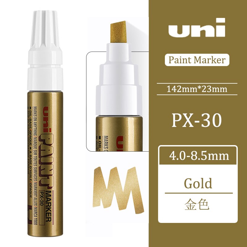 Uni PX-30-marcador de pintura permanente, 7 colores disponibles, 8,5mm, Pintura de coches, bolígrafo de firma de boda, 1 Uds.: Gold 1Pcs