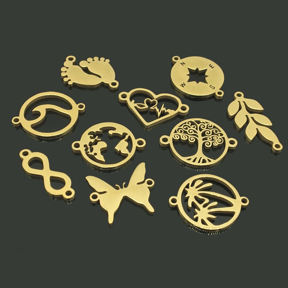 10pcs Dois Buraco Urso Colar de Ouro Pulseira de Aço Inoxidável Charme para DIY Fazer Jóias