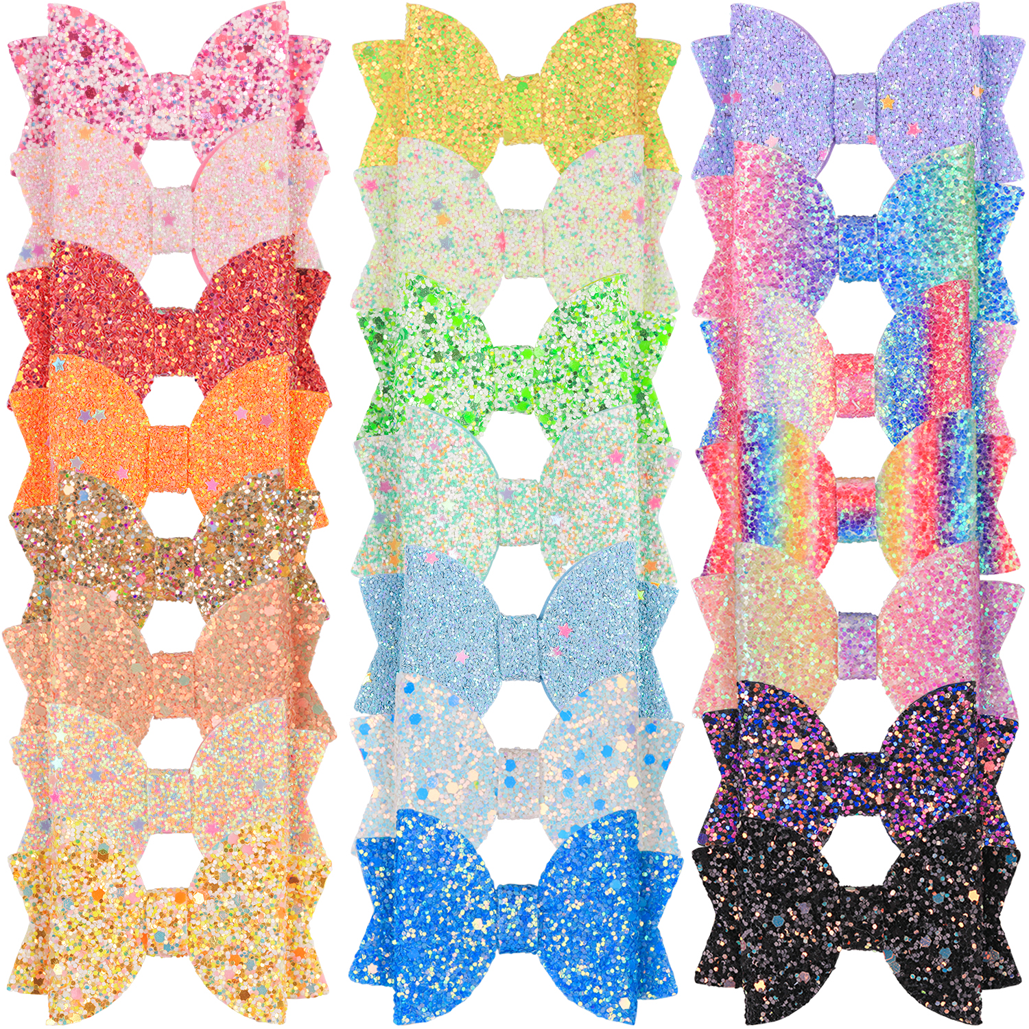 Lazos para el pelo de 5 piezas para niña, pinzas brillantes de 3 pulgadas, conjunto de accesorios para el cabello multicolor