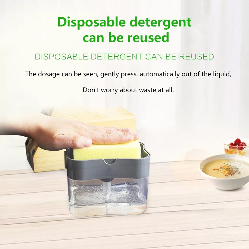 Dispensador de detergente líquido para fregar en la cocina YOOAP con caja de esponjas, dispensador de jabón para fregar en caja de líquido tipo prensa