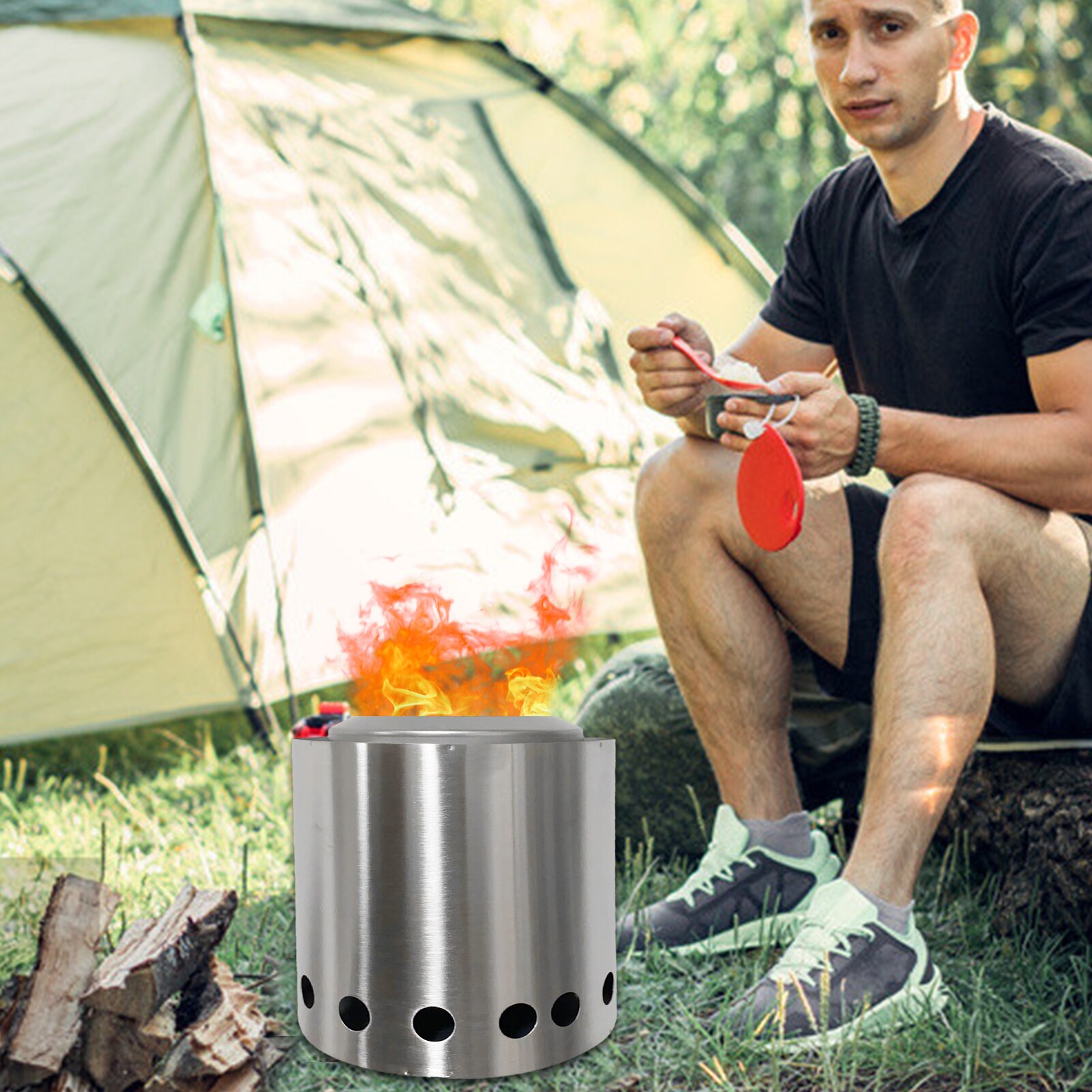 Stainless Steel Folding Furnace Outdoor Wood Stove Practical Portable Grill Stove Winter Heating Stove for Outdoor Camping