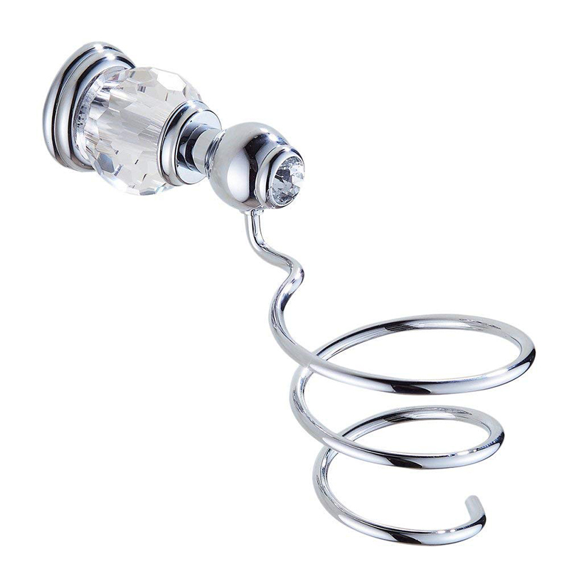 Silver polerad badrumsutrustning set solid mässing handduk ring väggmonterad hårtork hållare med kristall badrumstillbehör: Hår torr hållare