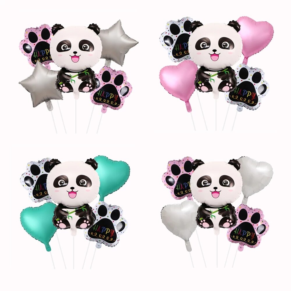 6Pcs Dieren Thema Cartoon Ballonnen Panda Folie Helium Panda Poot En Ster Hart Ballons Verjaardag Baby Shower Decoratie Kids speelgoed