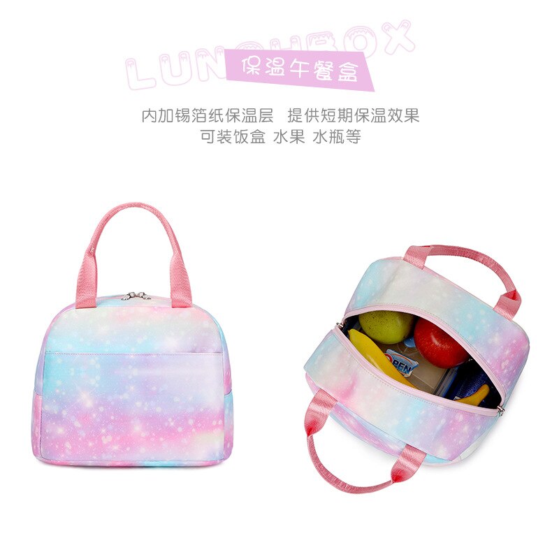 Leuke Regenboog Gradiënt Unicorns Meisjes Kids Lunch Zakken Pen Zak Boekentas Drie Sets Student Tieners School Rugzak