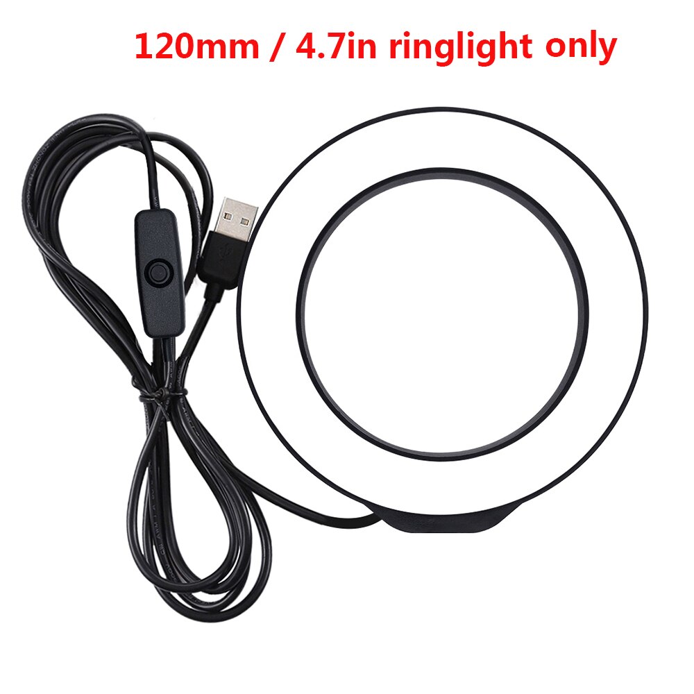 6inch LED Video Ring Light Lamp Dimmable 3 Lighting Modes USB Powered with Ballhead Adapter Phone Holder Tripod Stand: 4.7 Inch LED Ring
