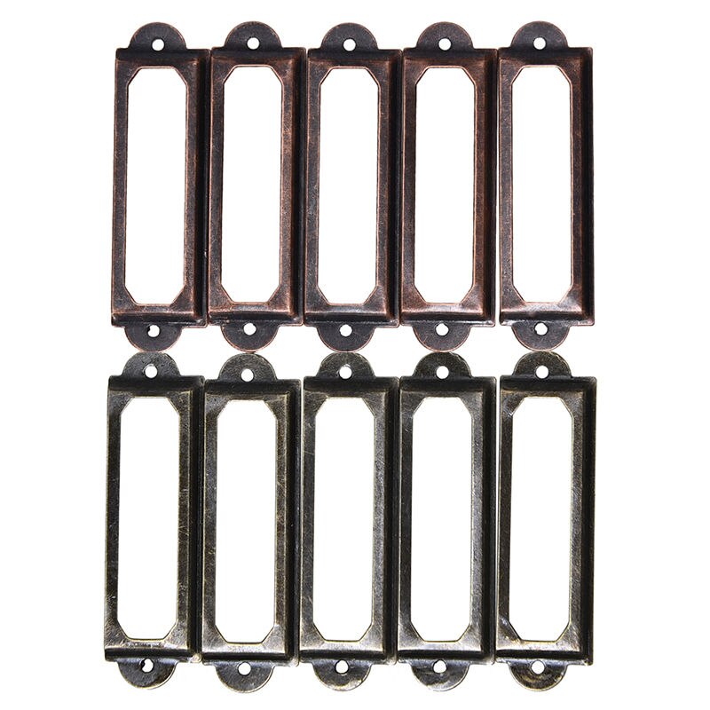 10Pcs Antiek Messing Metalen Label Pull Frame Handvat Bestand Naam Kaarthouder Voor Meubels Kast Lade Box Case Bin