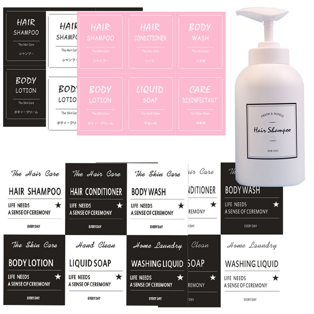 Etiquetas adhesivas para botellas de baño, dispensador de jabón, loción cosmética, etiquetas estampadas, etiquetas impermeables para champú y acondicionador