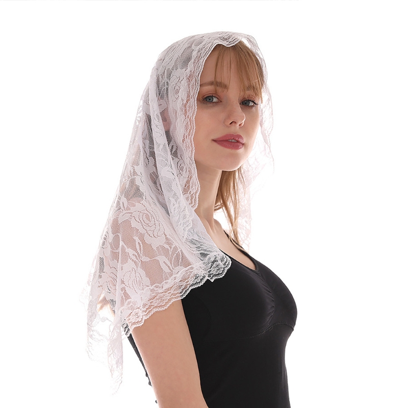 Velo de Mantilla Vintage tradicional de encaje de estilo español, bufanda para cubrir la cabeza de masa Latina para Iglesia Católica, forma de arco