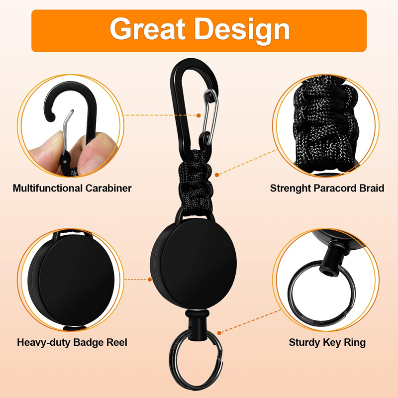 3/1PC Heavy Duty Retractable Key Chain Anti-theft Keychain with Carabiner Retractable Badges Holder Outdoor Multiple Tools ﻿