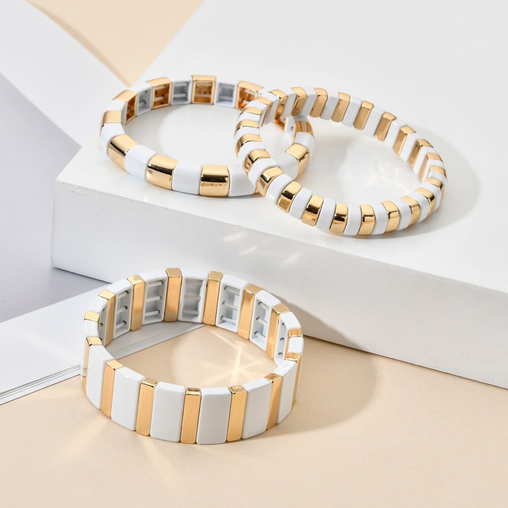 Enamel Bileklik Metal Bohemian Tile Bracelet Stackable Stretch Bracelets Men Women Beads Bracelet accesorios mujer