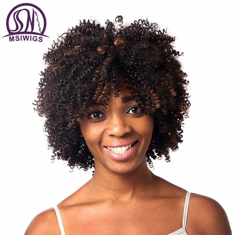 Betrokken Vervagen Hopelijk MSIWIGS Afro Krullend Pruik Korte Ombre Hair Brown Synthetische Pruiken  voor Zwarte Vrouwen Afro-amerikaanse Vrouwelijke Kapsel Haar – Grandado