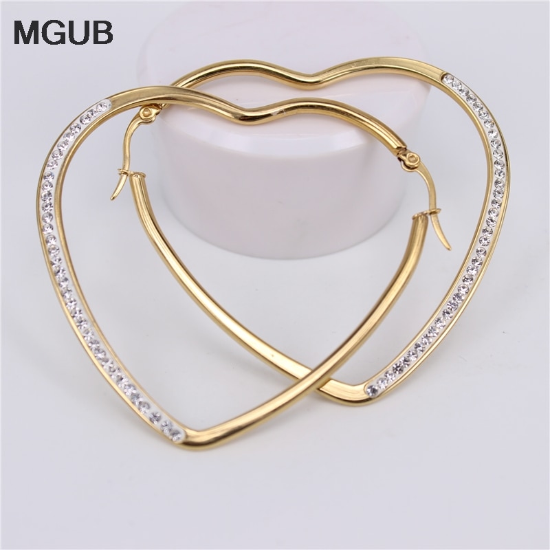 Boucles d'oreilles en forme de cœur, bijoux en acier inoxydable, couleur or, cristal de , accessoires pour femmes, , JX25