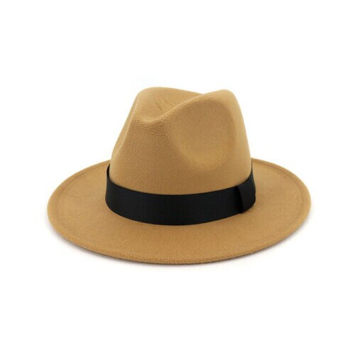Ademend Effen Kleur Klassieke Zwarte Elastische Fedora Hoed Unisex Wolvilt Jazz Hoeden Mannen Vrouwen Brede Rand Panama Trilby cap: 02